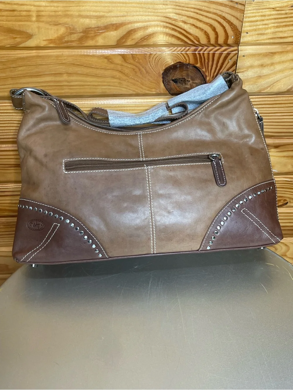 Western Trenditions Women's Brown Leather Patriotic Bag with American Flag